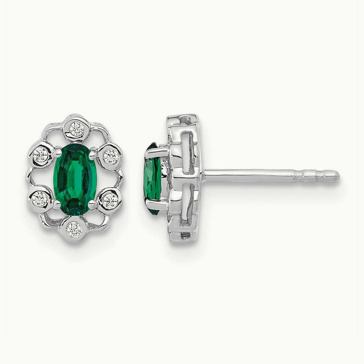 Created Emerald Post Earrings, 0.05 ct tw Lab-Grown Diamond