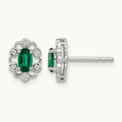 Created Emerald Post Earrings, 0.05 ct tw Lab-Grown Diamond