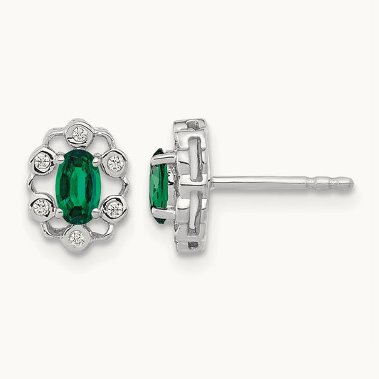 Created Emerald Post Earrings, 0.05 ct tw Lab-Grown Diamond