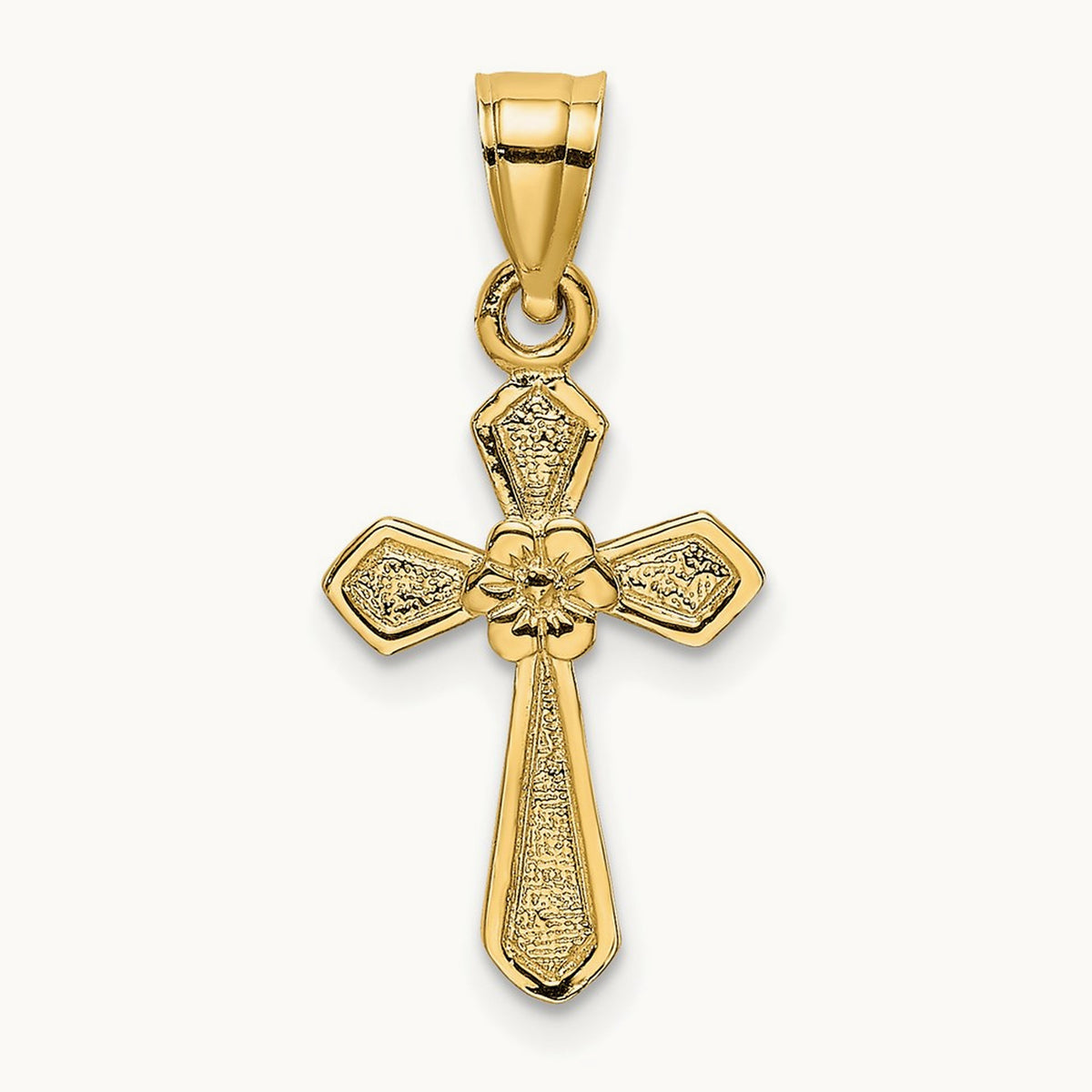 Small Cross with Flower Charm — 14K Yellow Gold