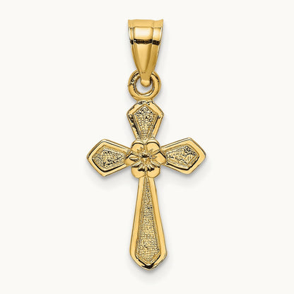 Small Cross with Flower Charm — 14K Yellow Gold