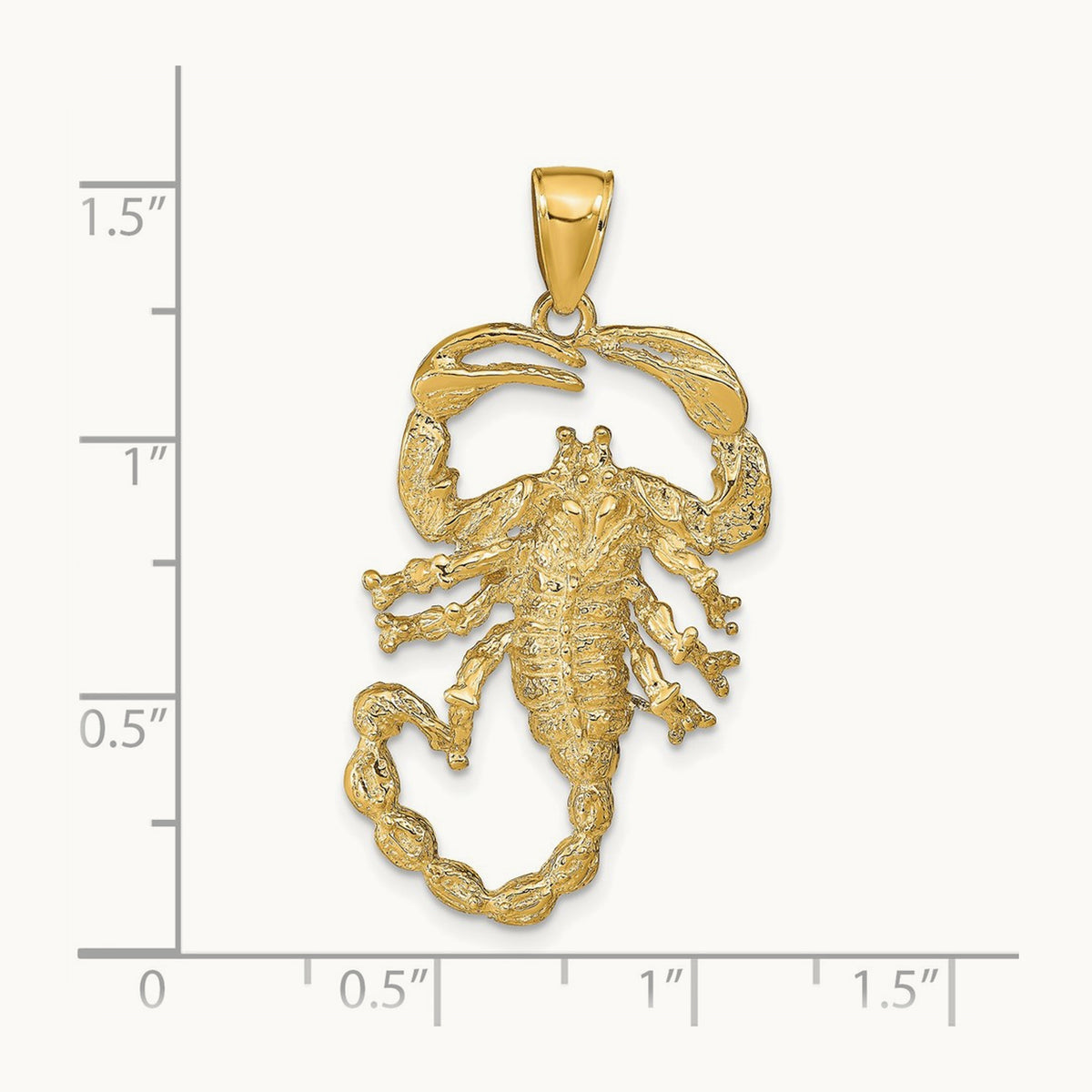 Solid Polished Open-Backed Scorpion Pendant — 14K Yellow Gold, 39mm