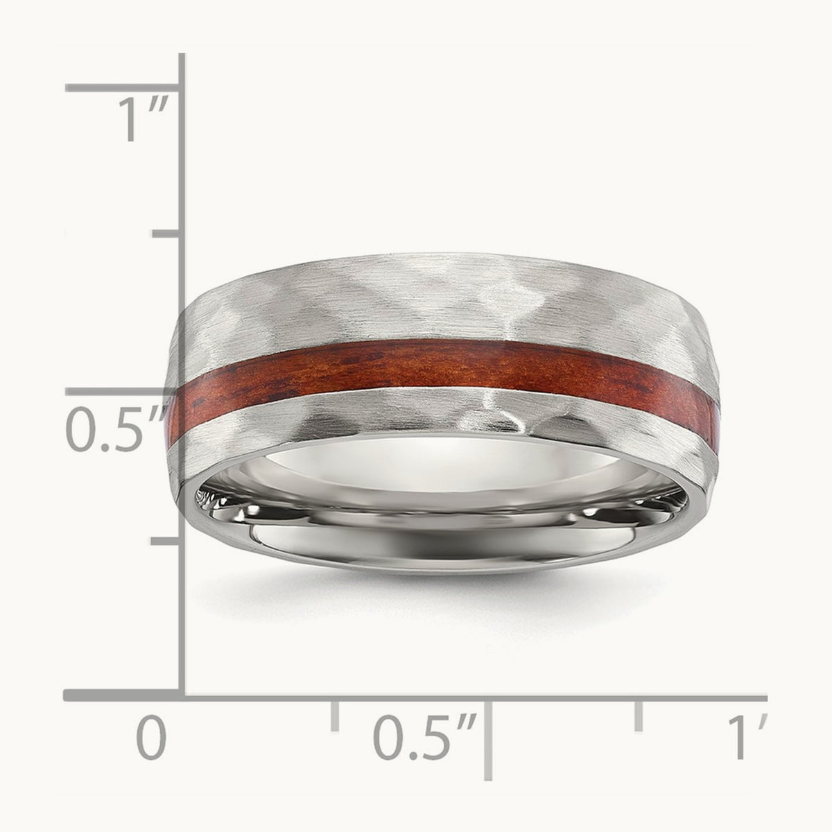 Brushed and Hammered with Wood Inlay Band, 8mm, Stainless Steel