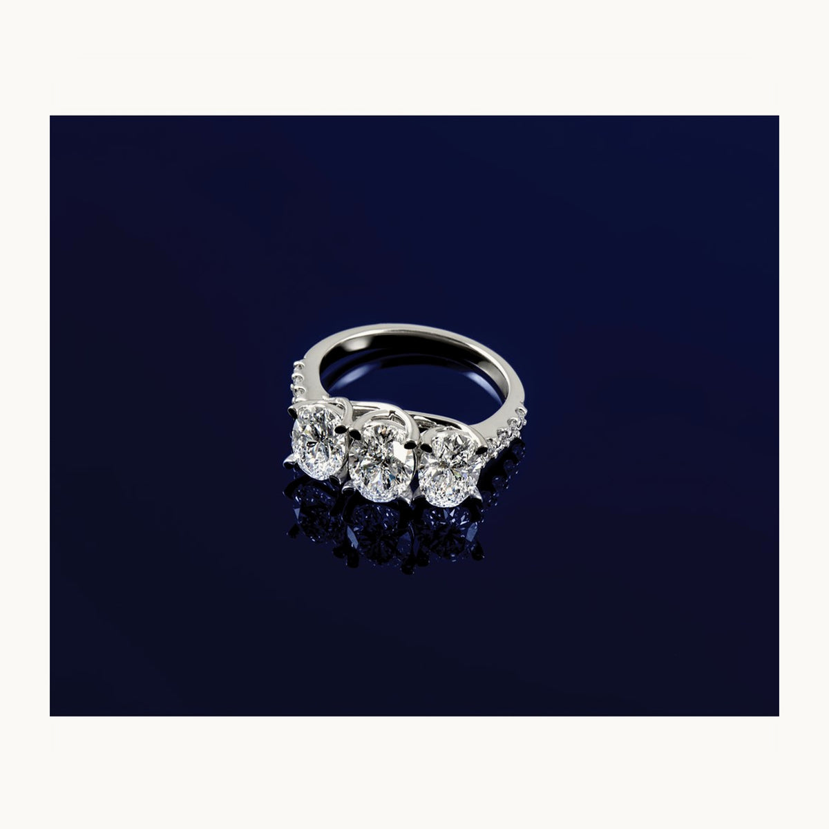 Oval Center Semi-Mount 3 Stone Engagement Ring, 0.10-0.25 ct tw Lab-Grown Diamond — 1/5 ct, 14K White Gold