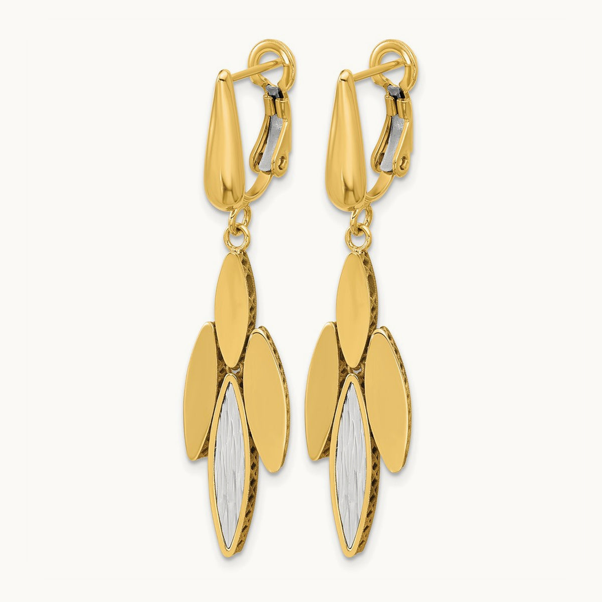 Polish/Dia-cut Fancy Dangle Omega Earrings, 14K Two-tone — Leslie's