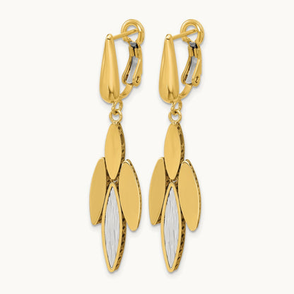 Polish/Dia-cut Fancy Dangle Omega Earrings, 14K Two-tone — Leslie's