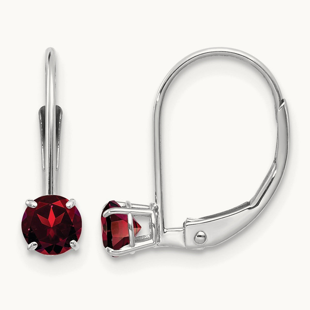 Garnet/January Earrings, 4mm, 14K White Gold