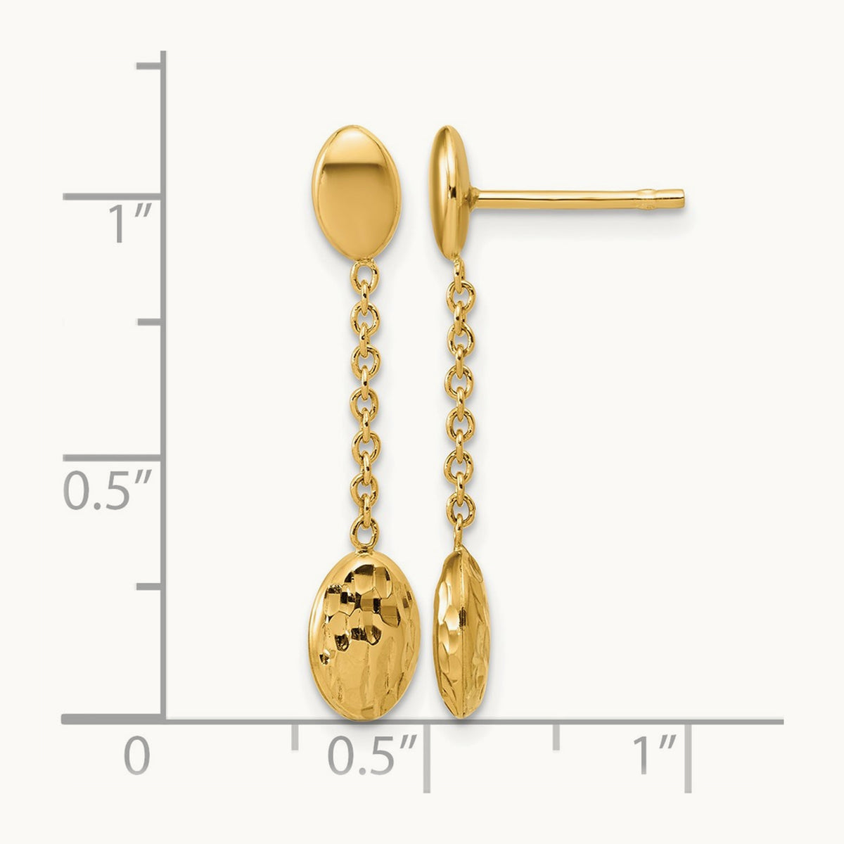 Polished and Dia-cut Oval Fancy Dangle Post Earrings, 14K — Leslie's