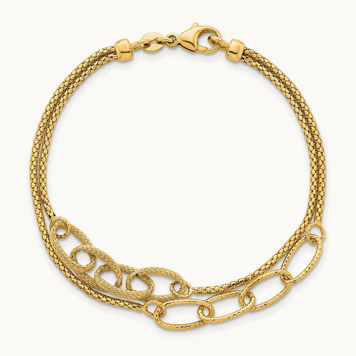 Polished and Textured Woven 2 Strand Bracelet, 14K