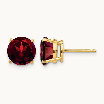 Garnet Post Earrings, 8mm, 14K