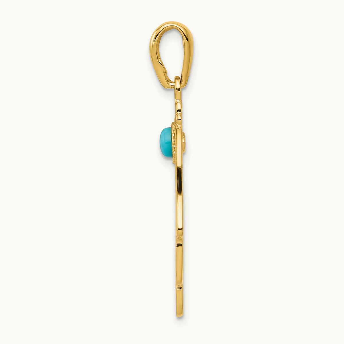 Turquoise Filigree Chamseh Pendant — 14K Yellow Gold