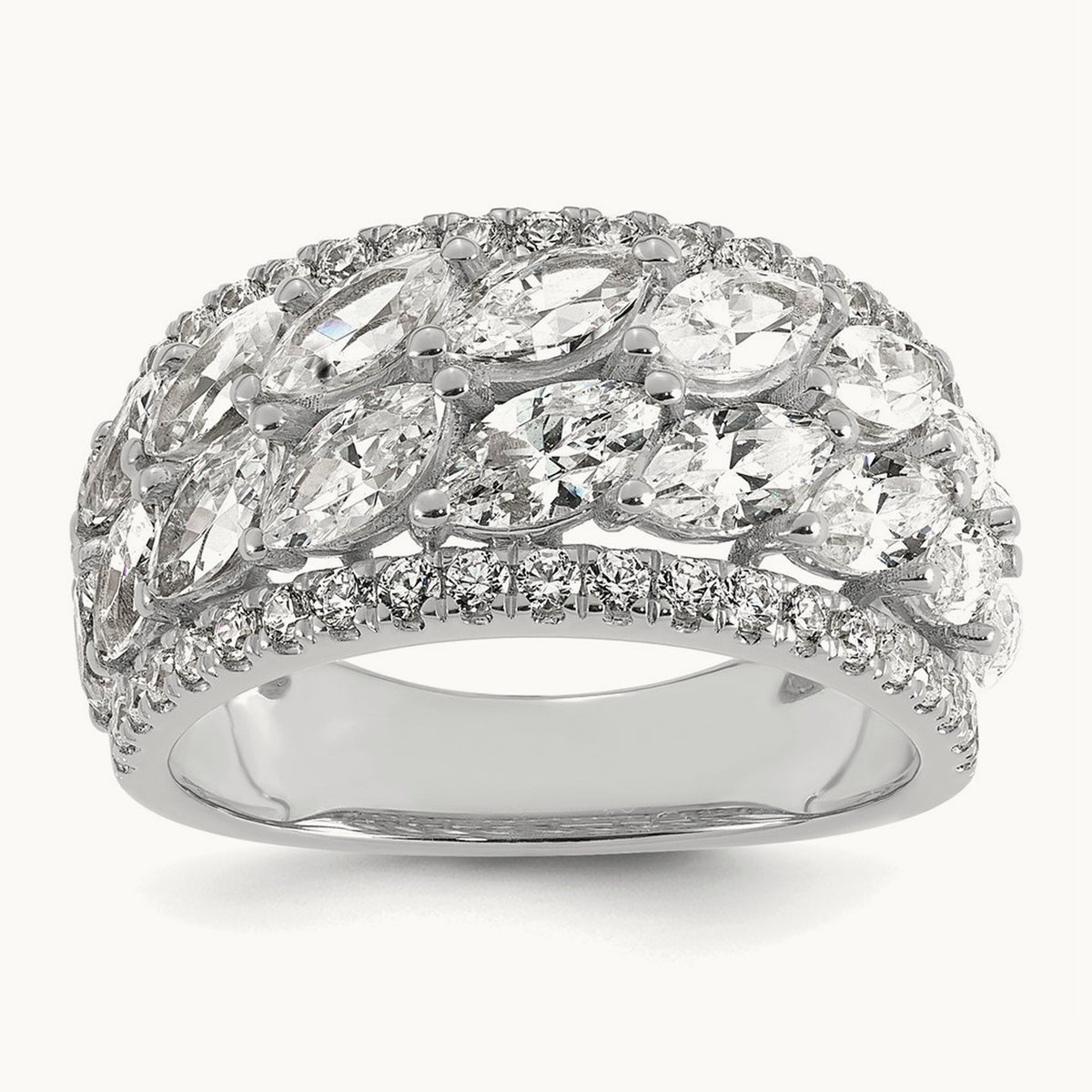 Double-Row Marquise Fashion Ring — 14K White Gold, 7