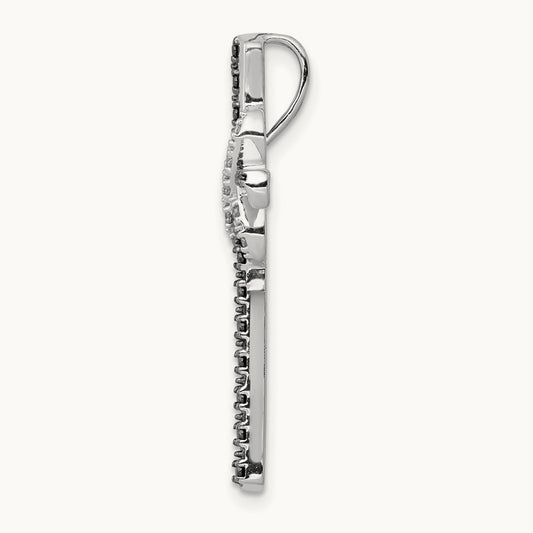 Black and White Diamond Infinity Cross Chain Slide, 14K White Gold