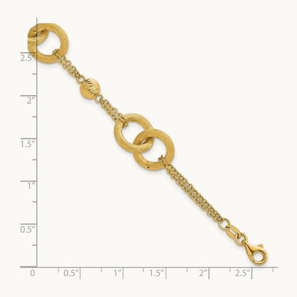 Polished And Brushed Double Loop W/.75in Ext Bracelet, 14K