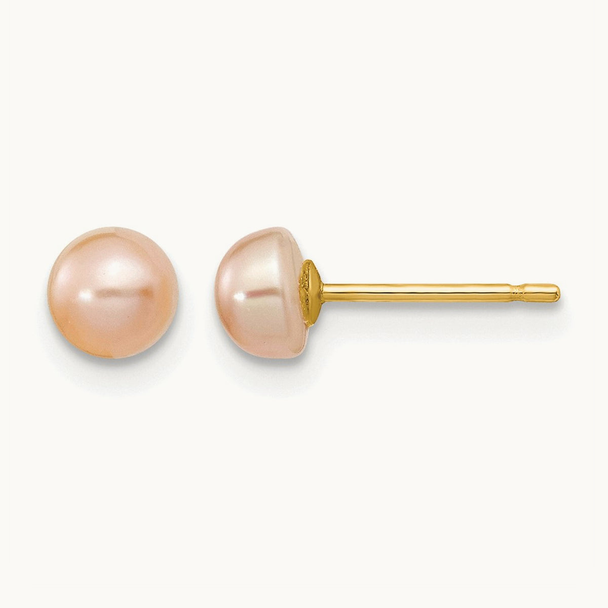 4- Pink FW Cultured Button Pearl Stud Post Earrings, 5mm, 14K