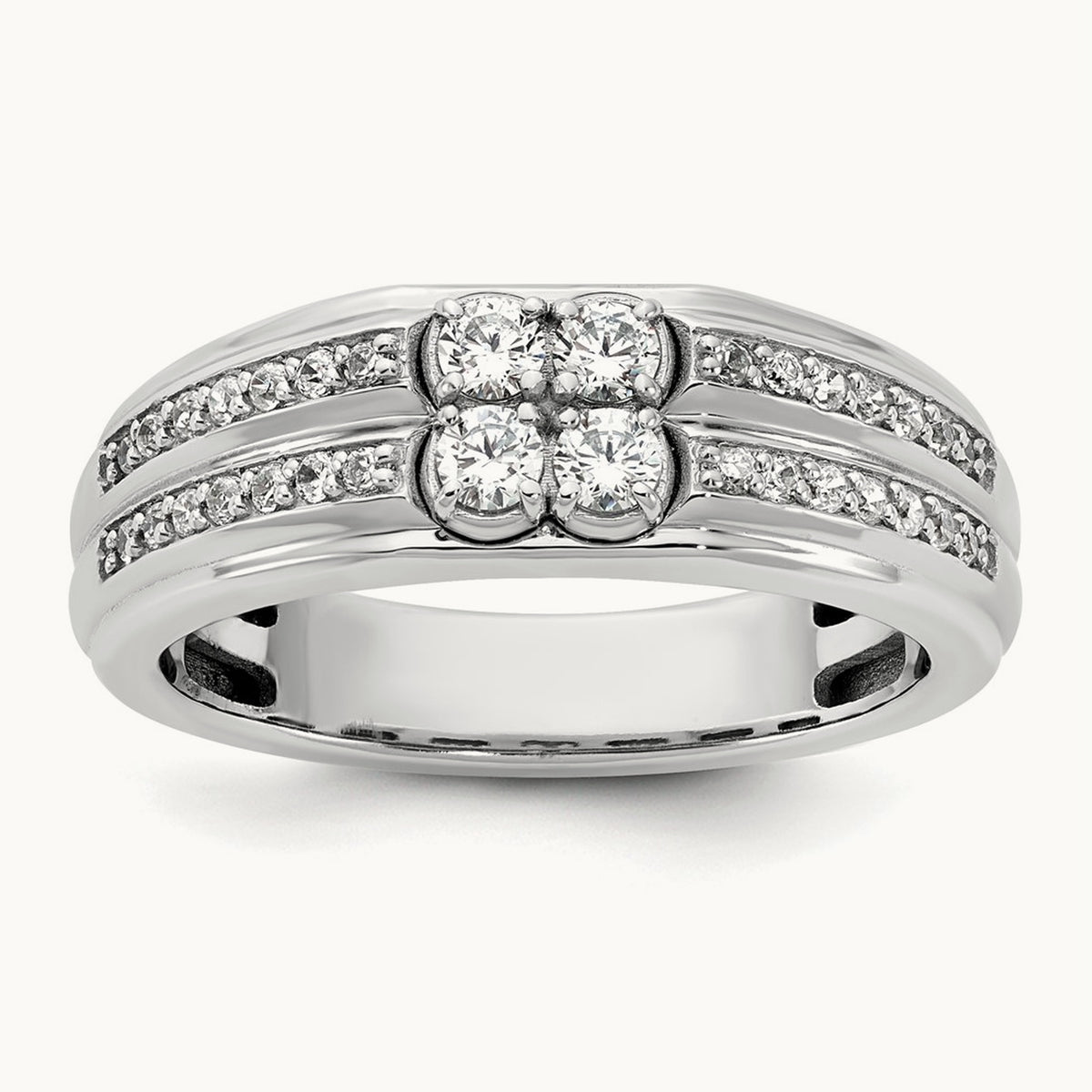 IB Goodman Mens Polished Complete 4-Stone 5/8ct Diamond Ring, 14K White Gold