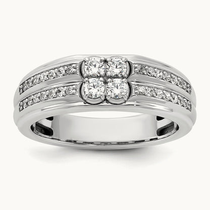 IB Goodman Mens Polished Complete 4-Stone 5/8ct Diamond Ring, 14K White Gold