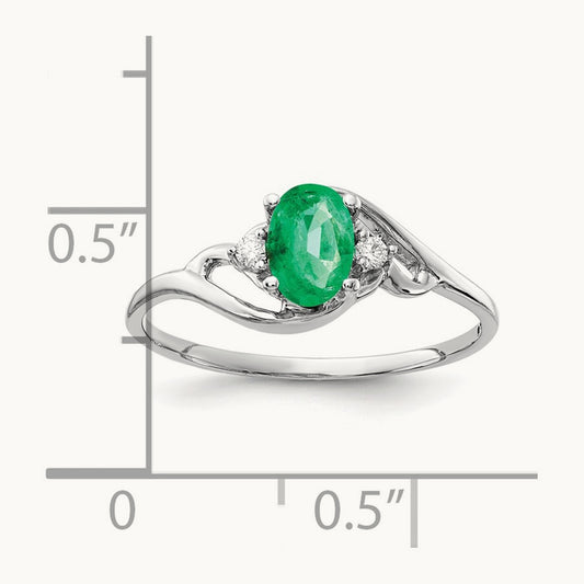 6x4mm Oval Emerald AA Diamond ring, 14K White Gold