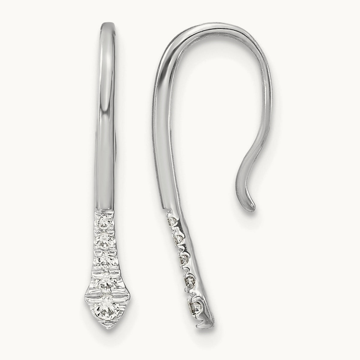 Polished Diamond Drop Wire Earrings — 14K White Gold