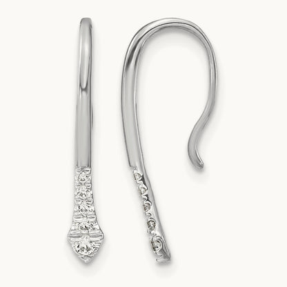 Polished Diamond Drop Wire Earrings — 14K White Gold