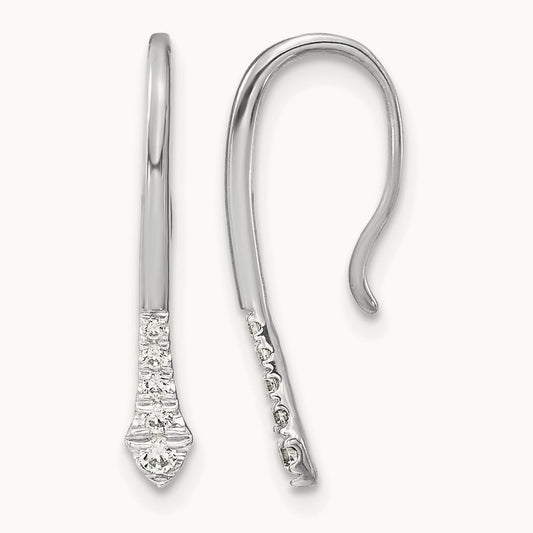 Polished Diamond Drop Wire Earrings — 14K White Gold