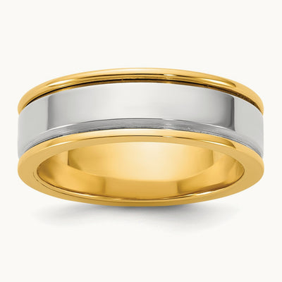 Y/W Step Up Beveled Wedding Band, 6mm, 14K Two-tone