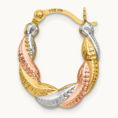 Single 14K & White and Rose Rhodium Hollow Scalloped Hoop Earring