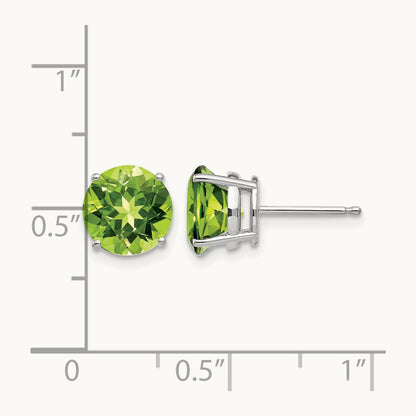 Peridot Earring, 8mm, 14K White Gold