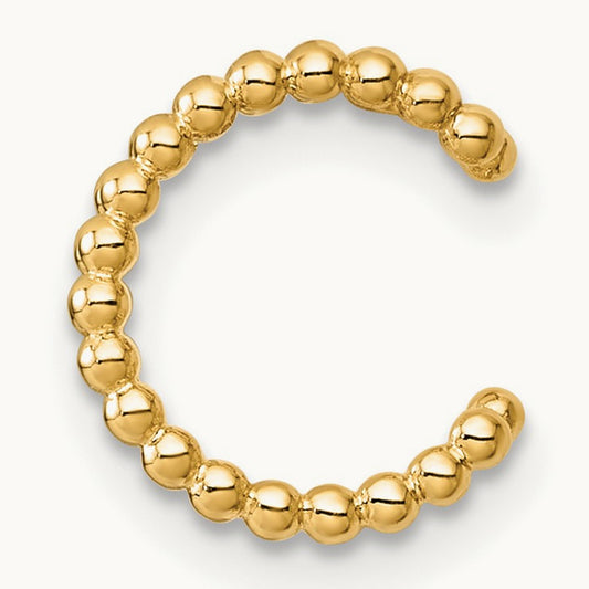 Polished 2 Row Beaded Single Ear Cuff, 14K