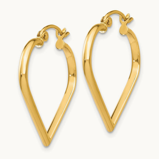 Polished Heart Hoop Earrings, 2mm, 14K
