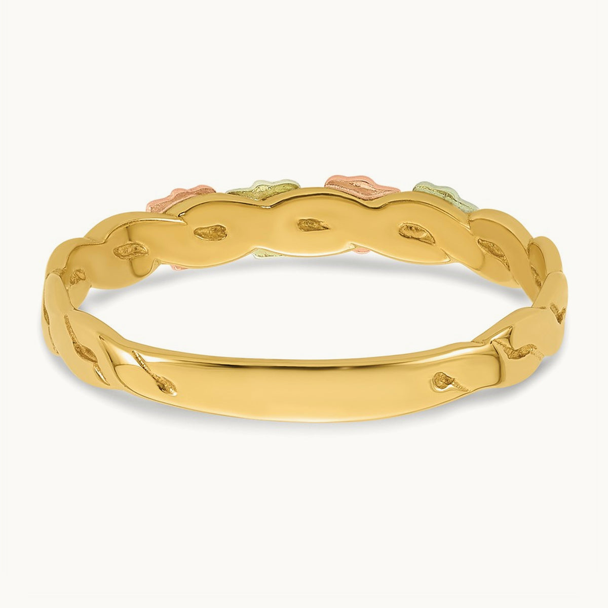w/12k Accents Tri-color Black Hills Gold Diamond-cut Leaf Ring, 10K