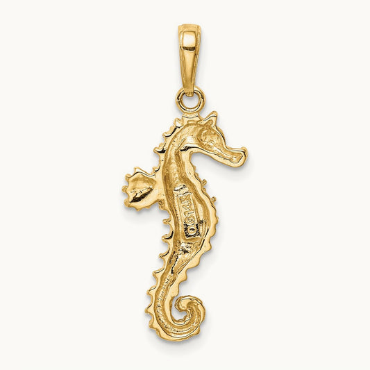 Polished Open-Backed Seahorse Pendant — 14K Yellow Gold