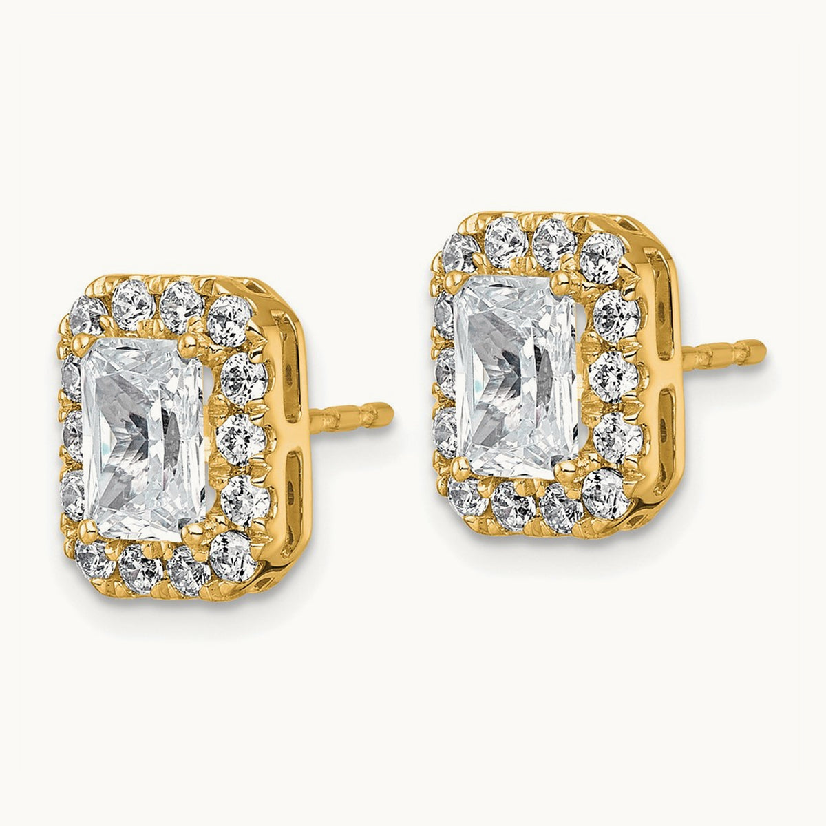 Radiant Halo Post Earrings, 0.50-8.50 ct tw Lab-Grown Diamond — 2 3/4 ct, 14K Yellow Gold