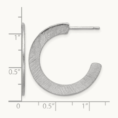 RH-plated Scratch Finish J-Hoop Post Earrings, Sterling Silver — Leslie's
