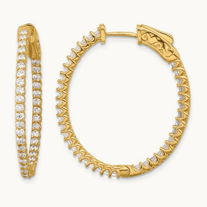 1.14ct 76- In/Out Oval Hoop w/ Safety Clasp Earring, 1.5mm, 14K