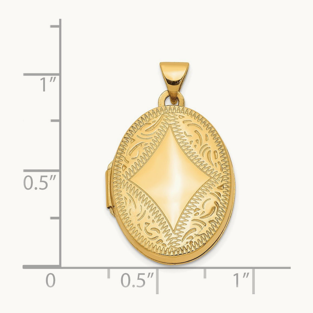 Diamond-shaped Design Oval Locket, 14K