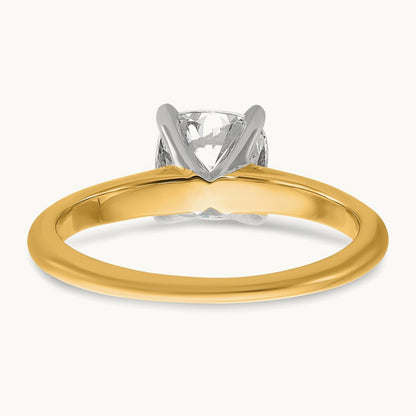 14ktt 1 1/2ct Cert Lab Grown Diamond VS+ F+ Cushion Comp Solitaire Eng Ring