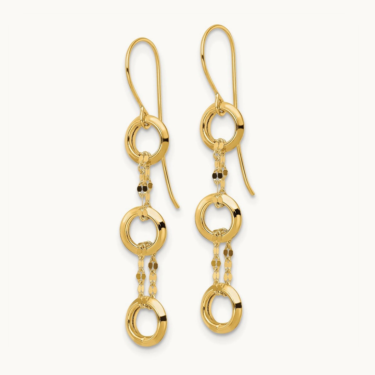 Three Circle Dangle Earrings, 14K