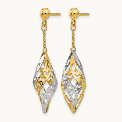 Polished Post Dangle Earrings, 14K Two-tone — Leslie's