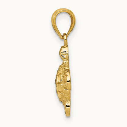 Polished and Textured Diamond-cut Turtle Pendant, 14K Gold