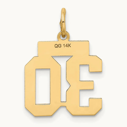 Small Satin Number 30 Charm, 14K