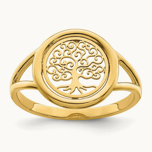 Polished Tree of Life in Circle Ring, 14K