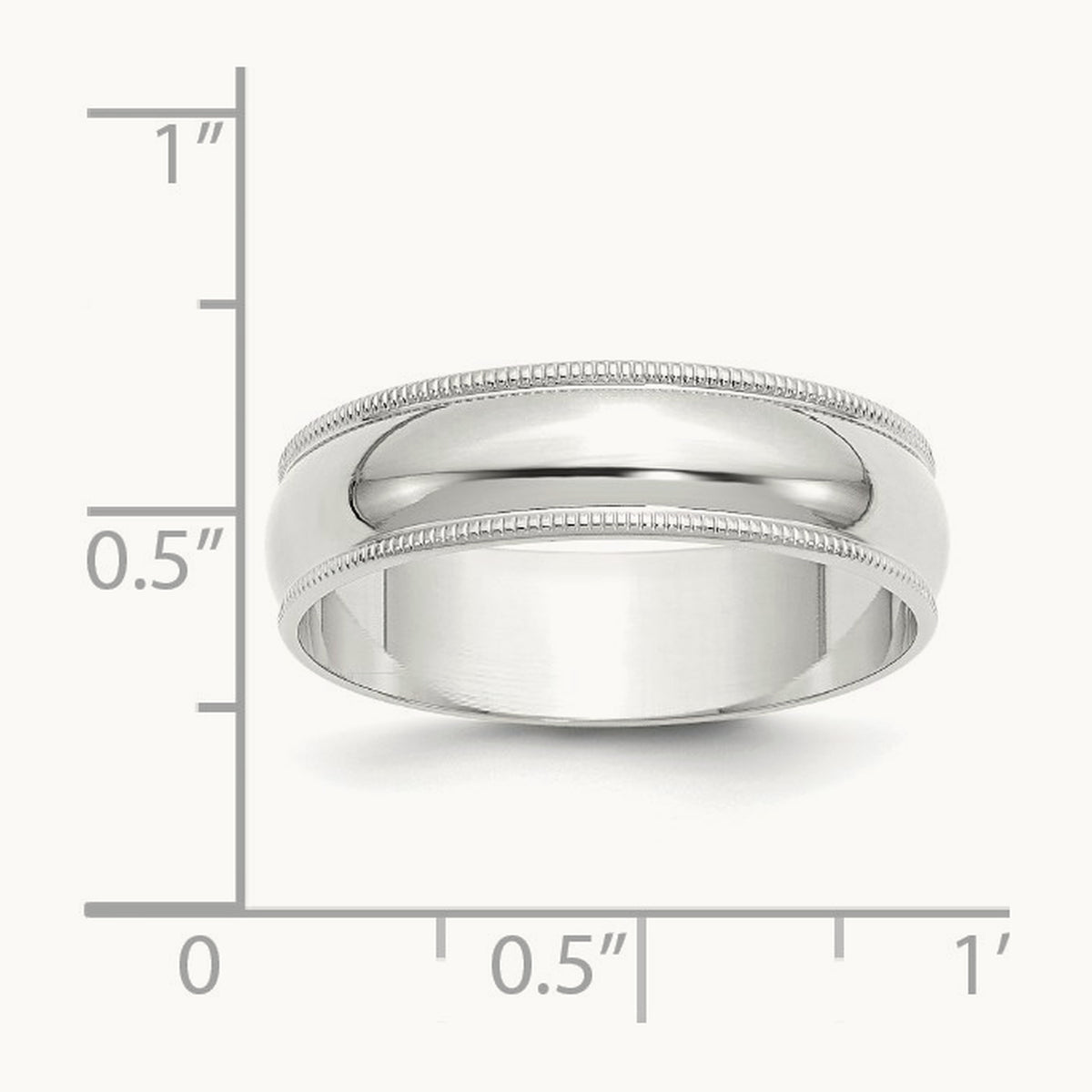 Lightweight Milgrain Half Round Band, 6mm, 10K White Gold