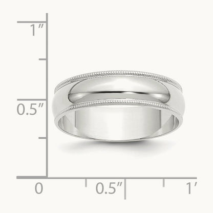 Lightweight Milgrain Half Round Band, 6mm, 10K White Gold