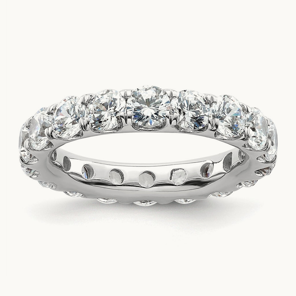 Polished U Shared Prong Diamond Eternity Band, 3.00 ct tw — 14K White Gold