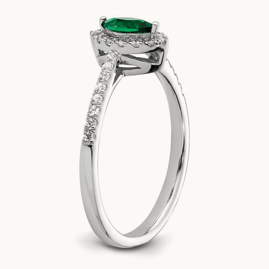 Created Emerald May Birthstone Ring, 0.20 ct tw Lab-Grown Diamond