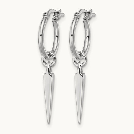 Rhodium-pl Hoop with Dangle Earrings, Sterling Silver — Leslie's