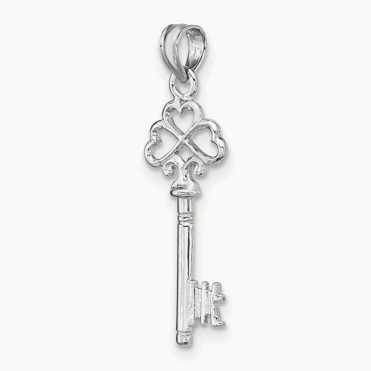Polished 3-D Hearts Key Charm — 14K White Gold