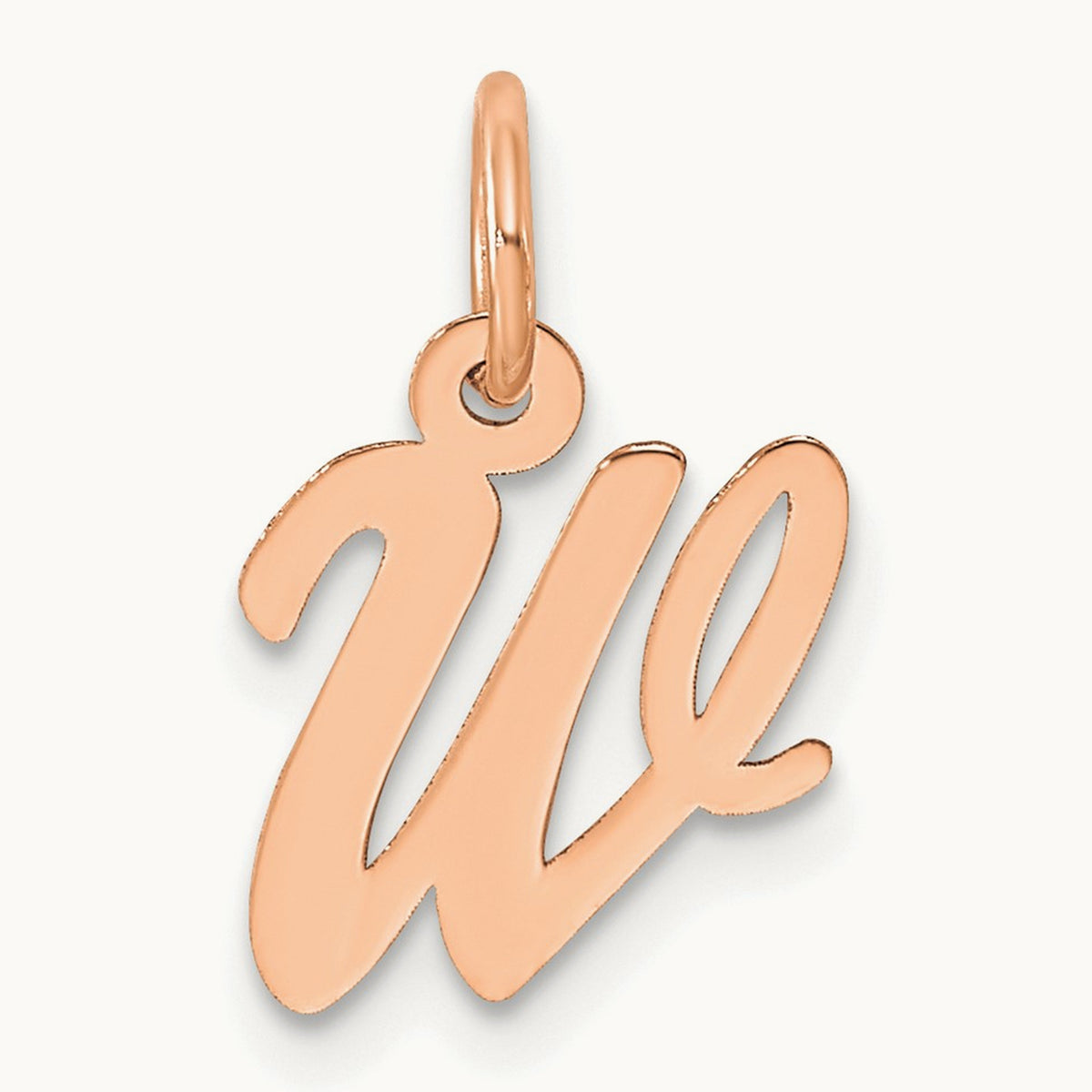 Small Script Letter W Initial Charm, 14K Rose Gold