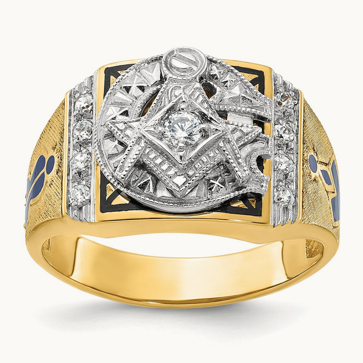 14ktt IBGoodman Men's Enameled & Diamond Blue Lodge Masonic Ring